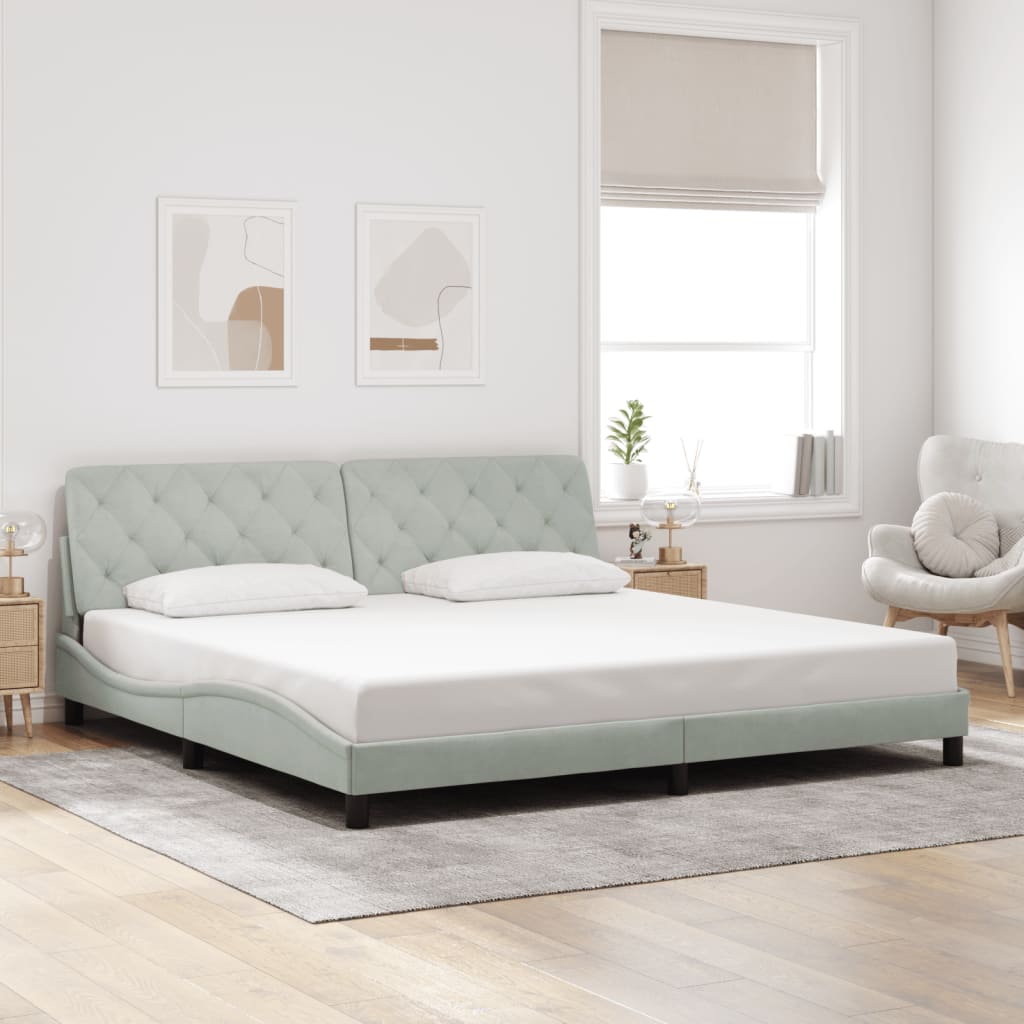 Cadre de lit avec lumières LED gris clair 200x200 cm velours - XIOS