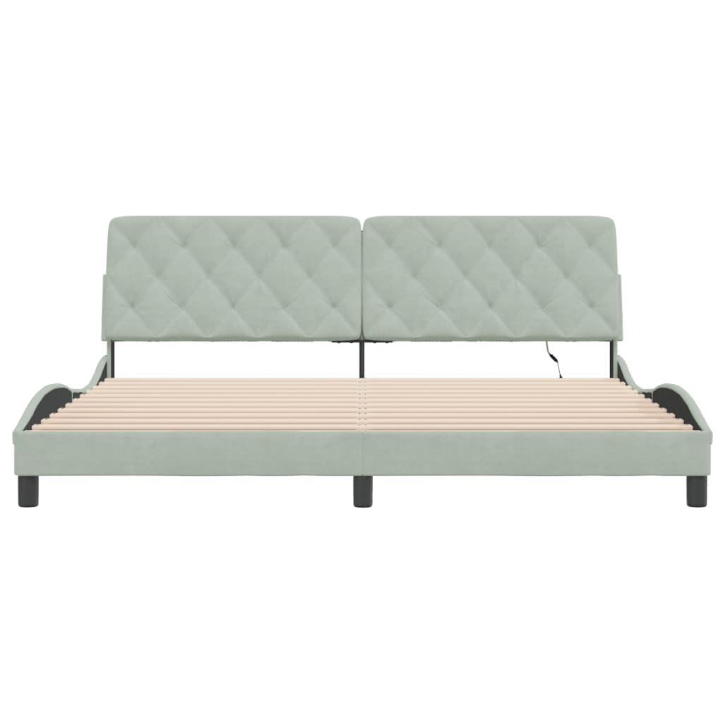 Cadre de lit avec lumières LED gris clair 200x200 cm velours - XIOS