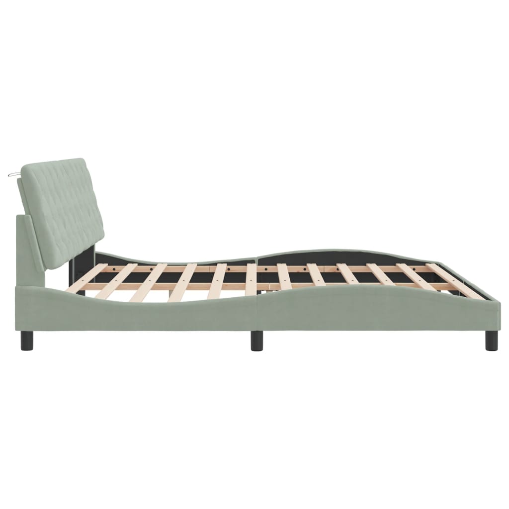 Cadre de lit avec lumières LED gris clair 200x200 cm velours - XIOS