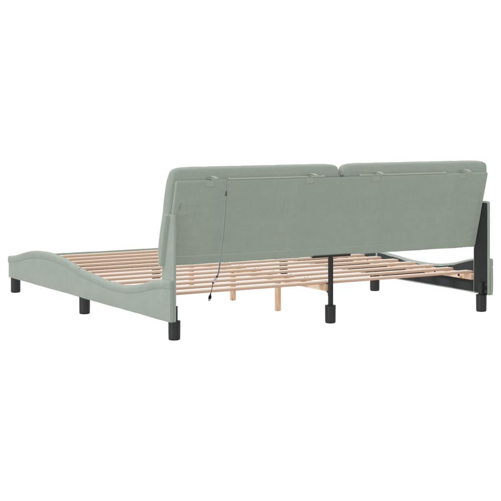 Cadre de lit avec lumières LED gris clair 200x200 cm velours - XIOS