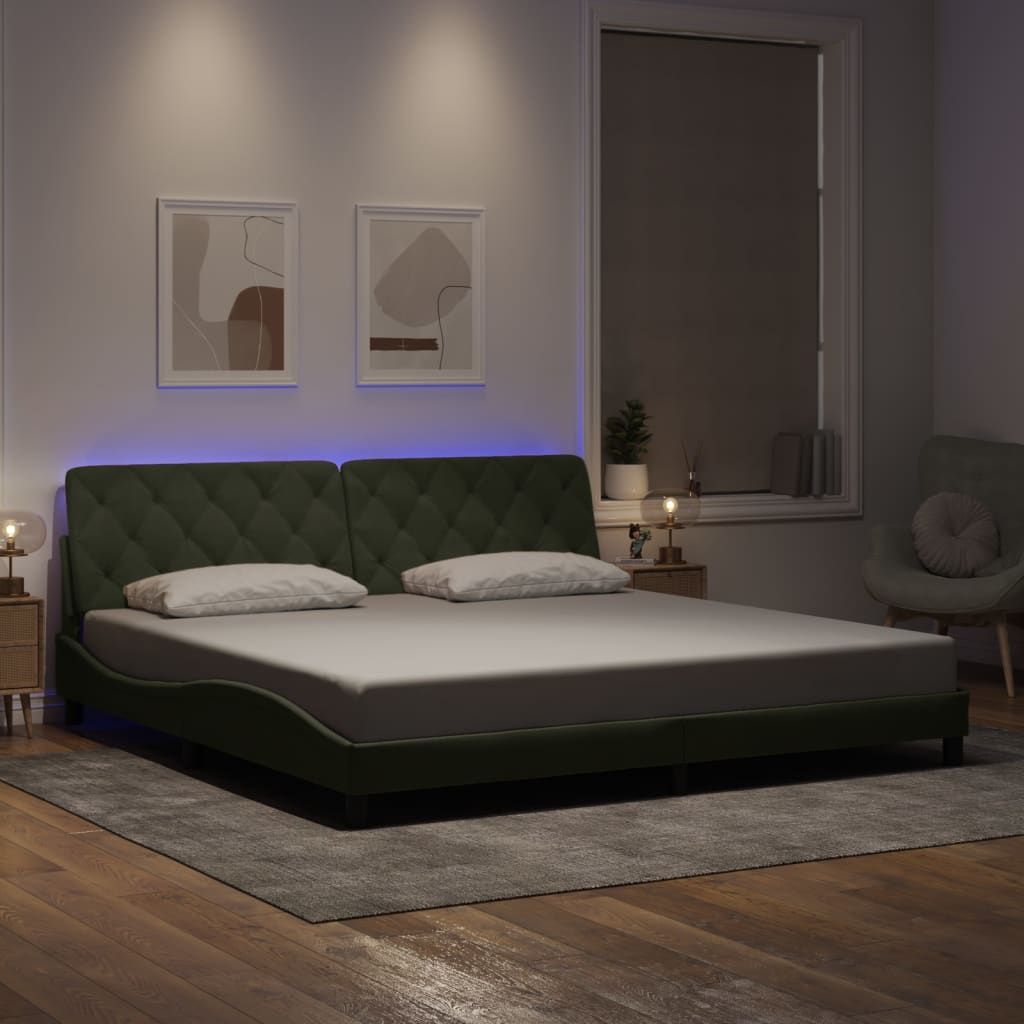 Cadre de lit avec lumières LED gris clair 200x200 cm velours - XIOS