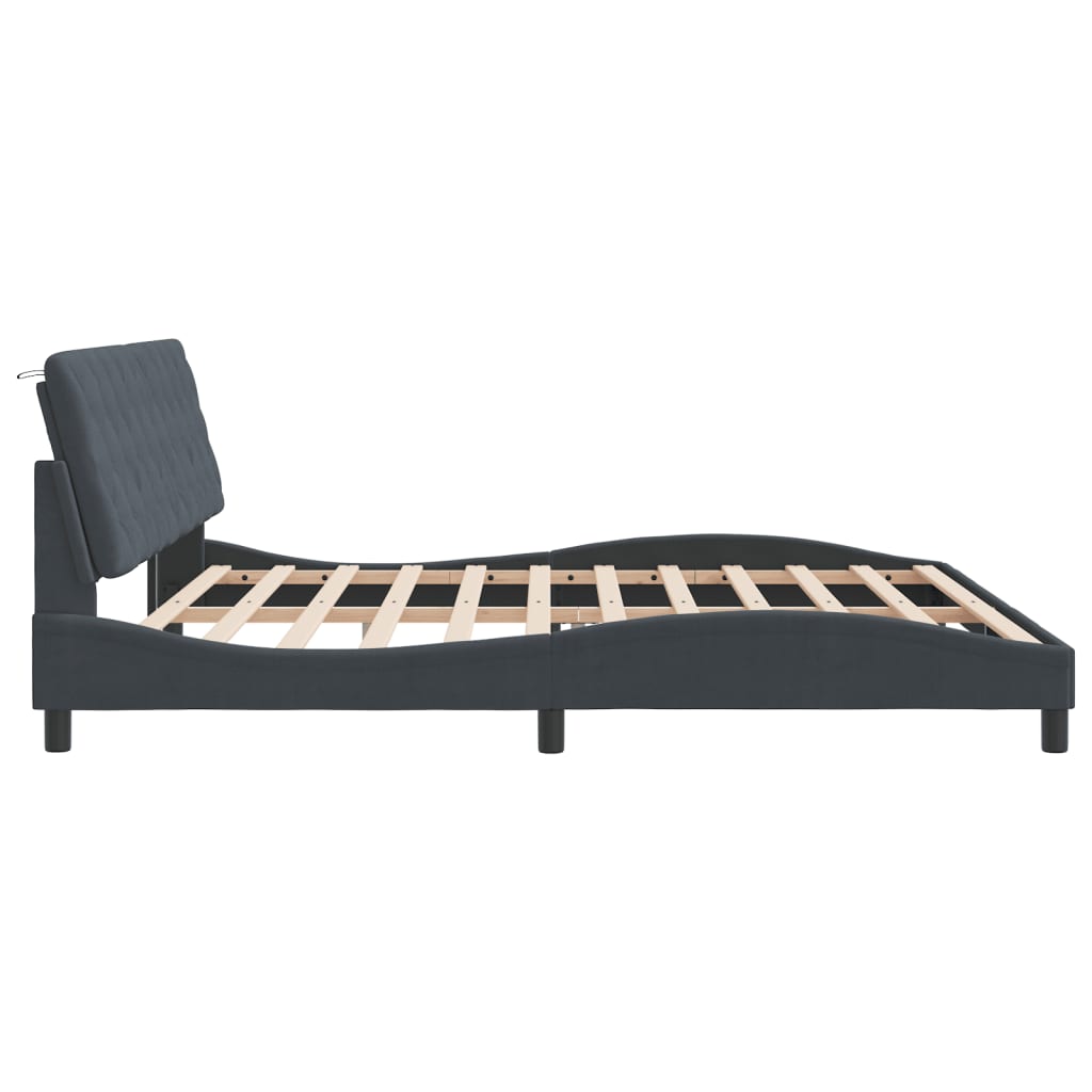 Cadre de lit avec lumières LED gris foncé 200x200 cm velours - XIOS