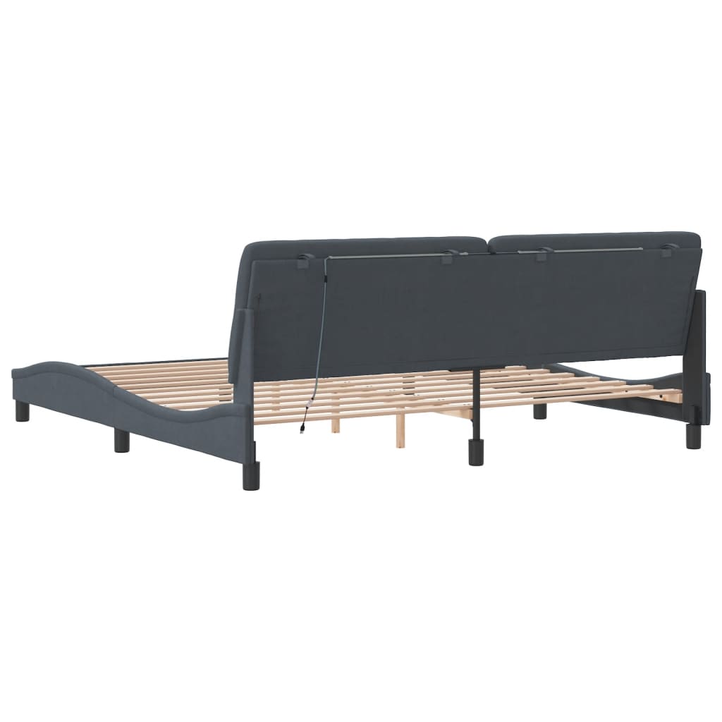 Cadre de lit avec lumières LED gris foncé 200x200 cm velours - XIOS