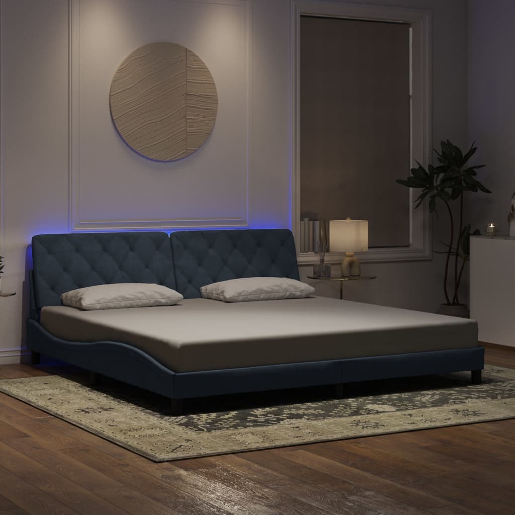 Cadre de lit avec lumières LED gris foncé 200x200 cm velours - XIOS