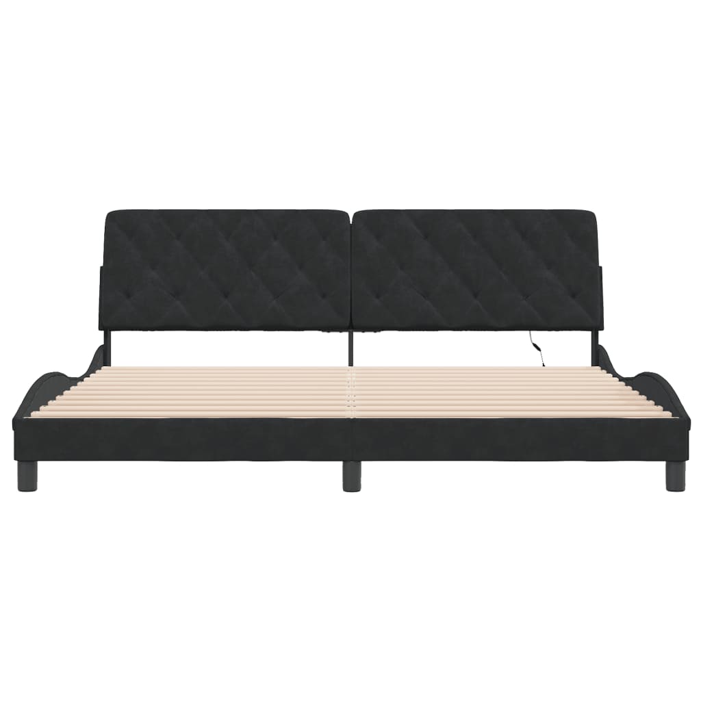 Cadre de lit avec lumières LED noir 200x200 cm velours - XIOS
