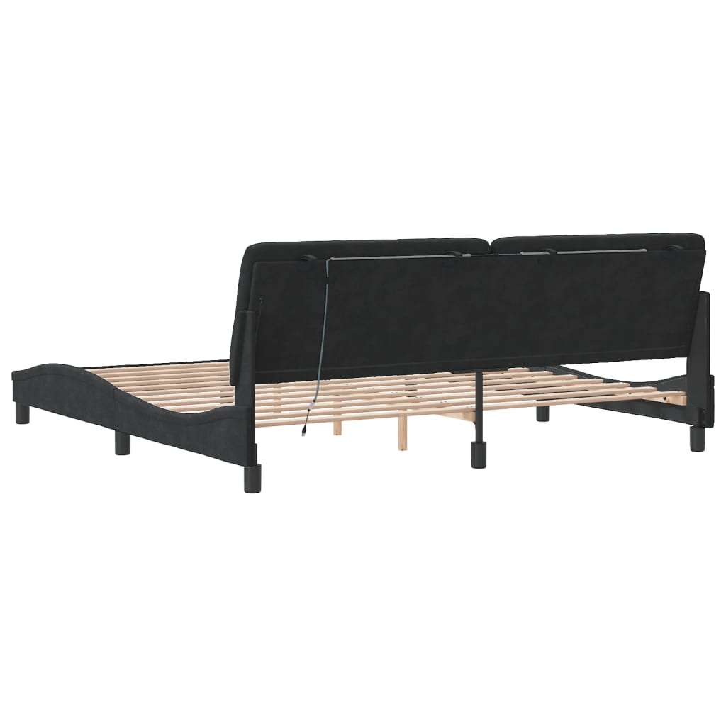 Cadre de lit avec lumières LED noir 200x200 cm velours - XIOS