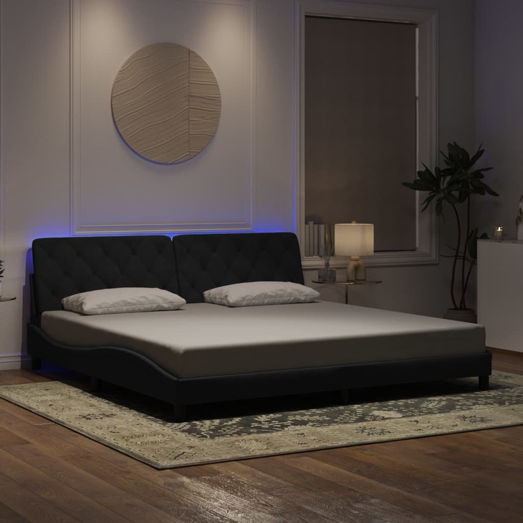 Cadre de lit avec lumières LED noir 200x200 cm velours - XIOS