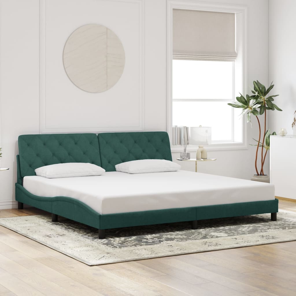 Cadre de lit avec lumières LED vert foncé 200x200 cm velours - XIOS