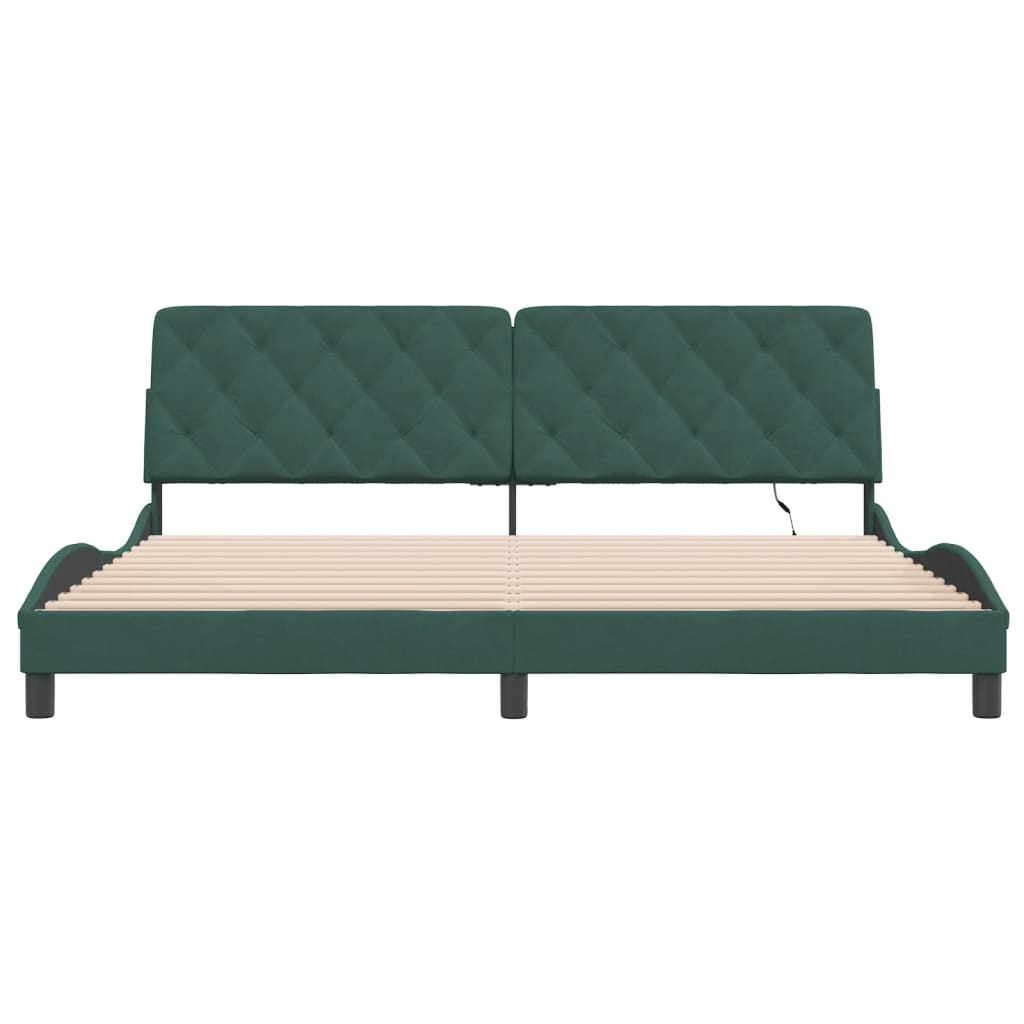 Cadre de lit avec lumières LED vert foncé 200x200 cm velours - XIOS