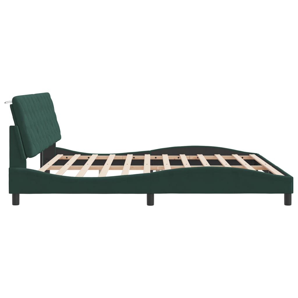 Cadre de lit avec lumières LED vert foncé 200x200 cm velours - XIOS