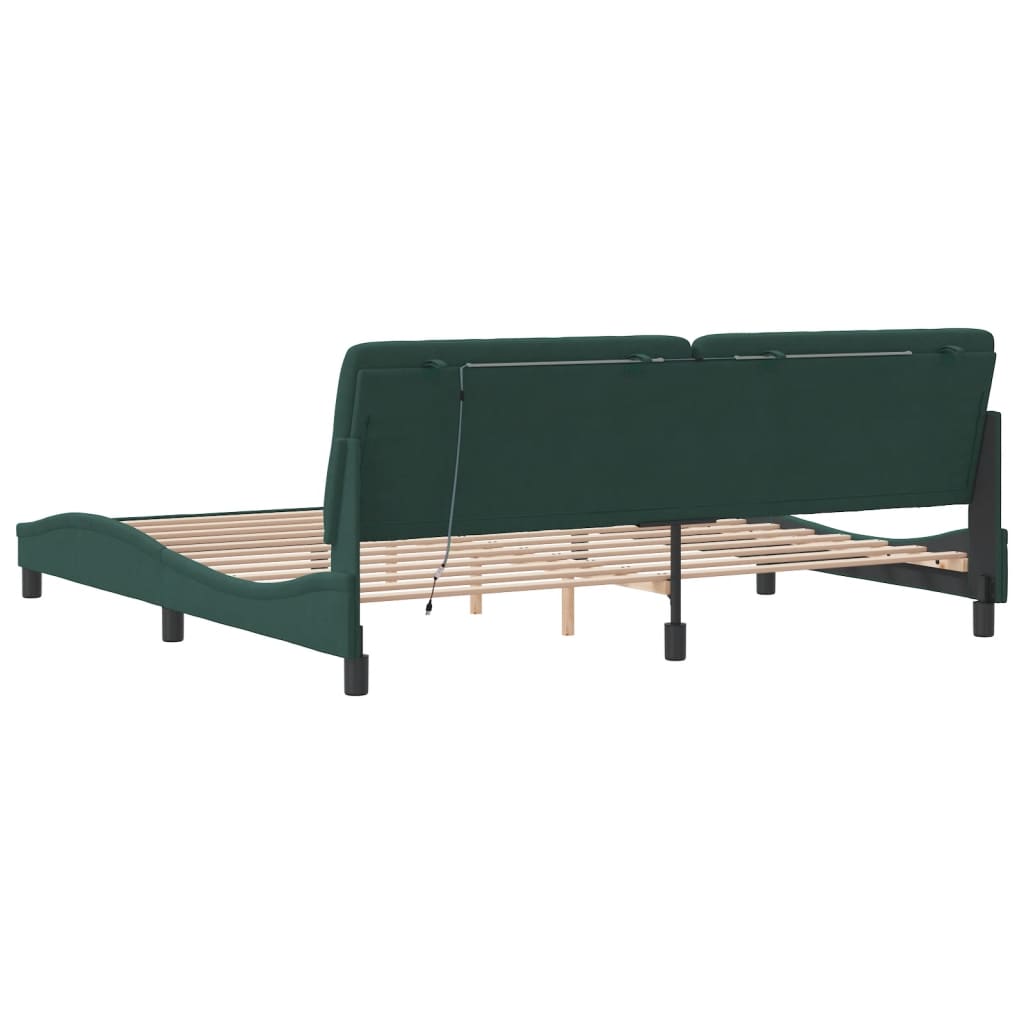 Cadre de lit avec lumières LED vert foncé 200x200 cm velours - XIOS