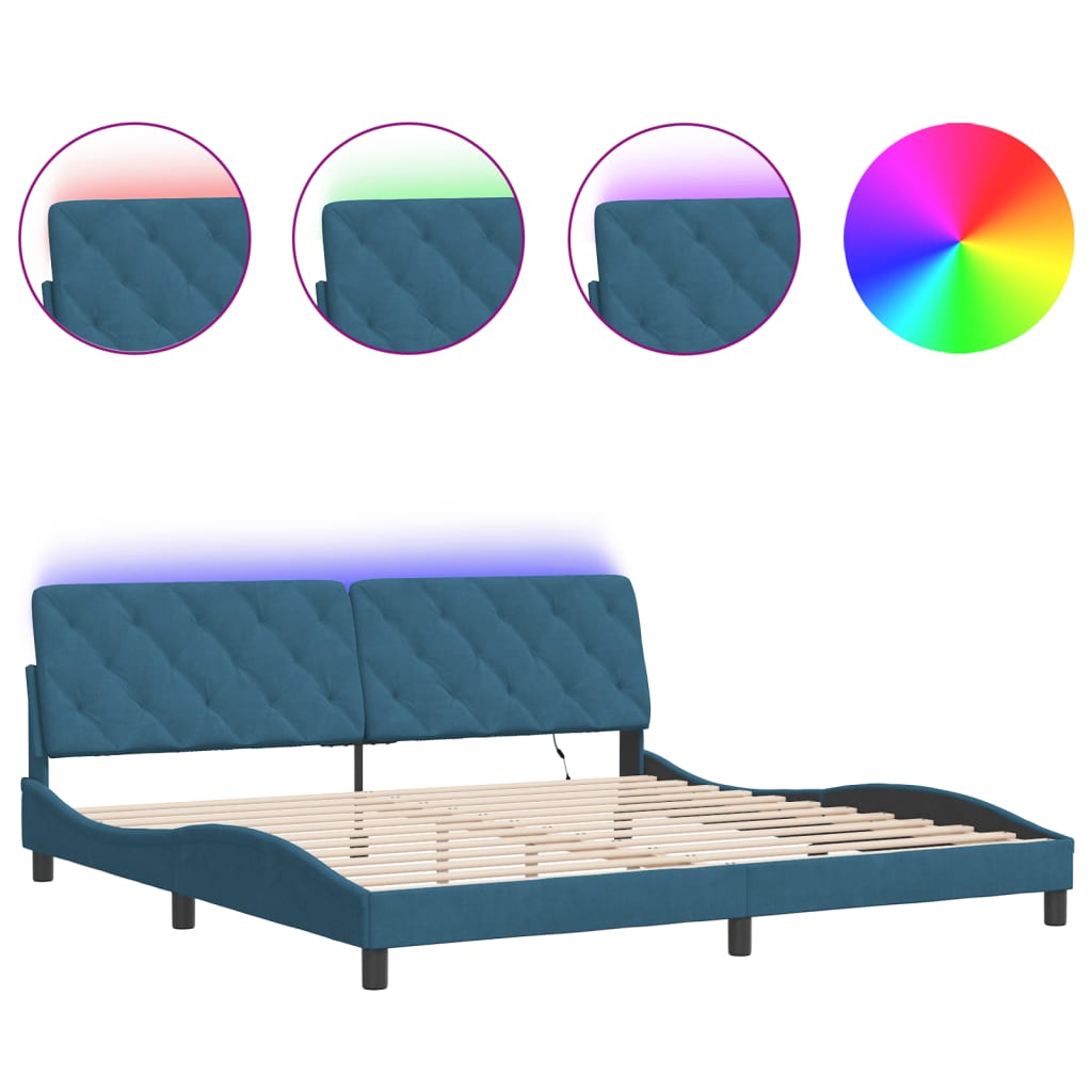 Cadre de lit avec lumières LED bleu 200x200 cm velours - XIOS