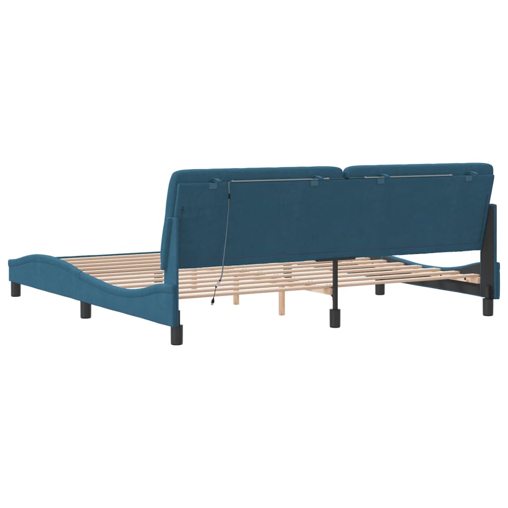 Cadre de lit avec lumières LED bleu 200x200 cm velours - XIOS