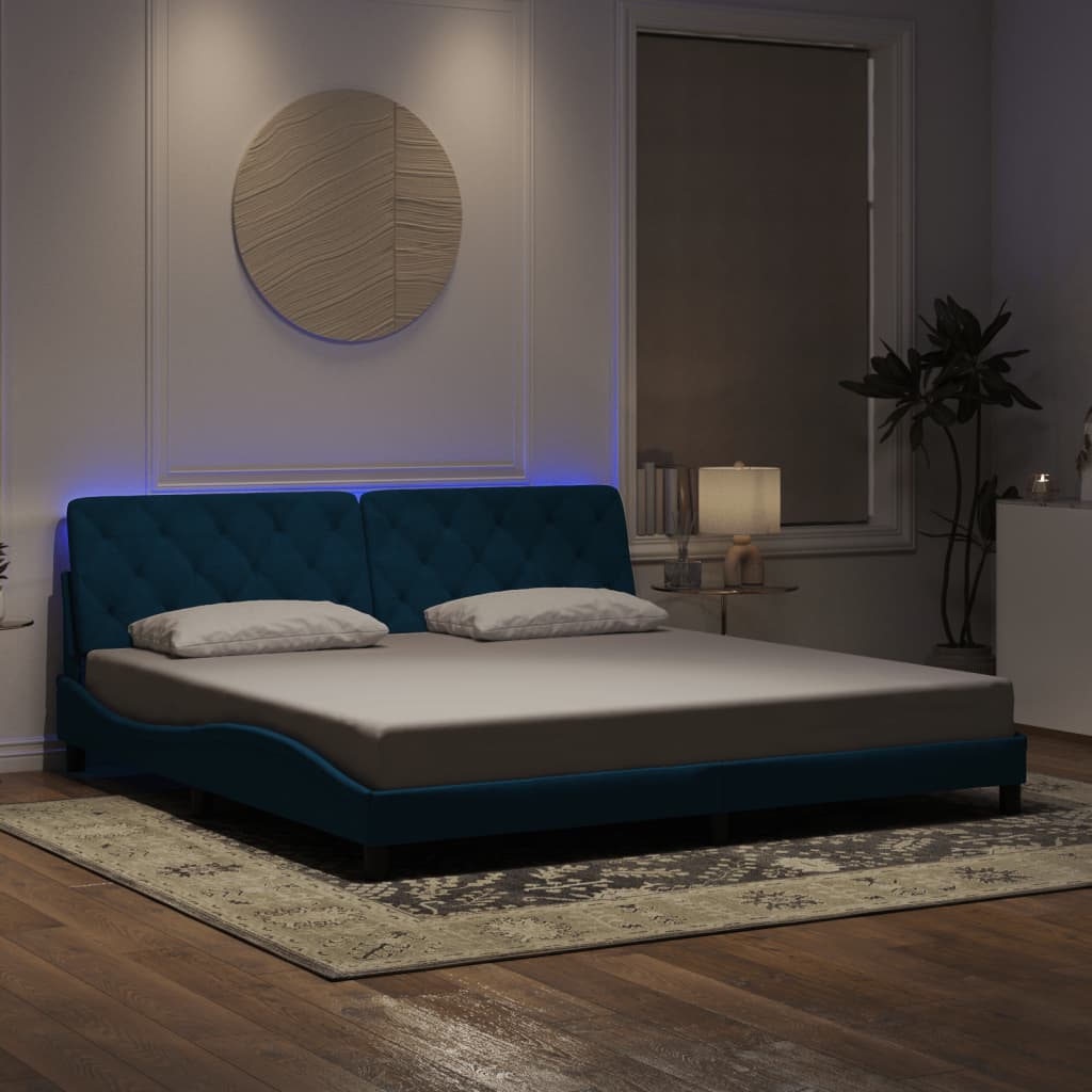 Cadre de lit avec lumières LED bleu 200x200 cm velours - XIOS