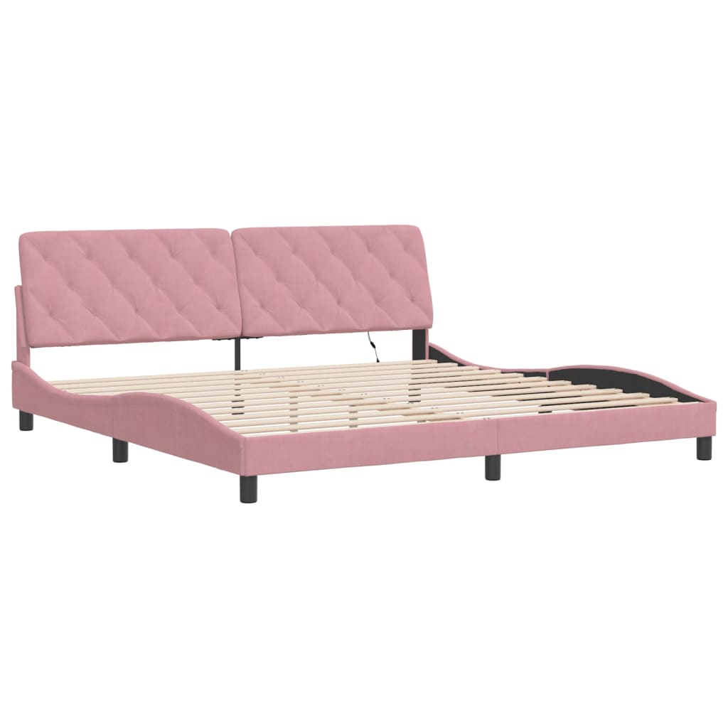 Cadre de lit avec lumières LED rose 200x200 cm velours - XIOS