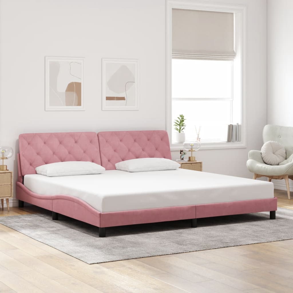 Cadre de lit avec lumières LED rose 200x200 cm velours - XIOS