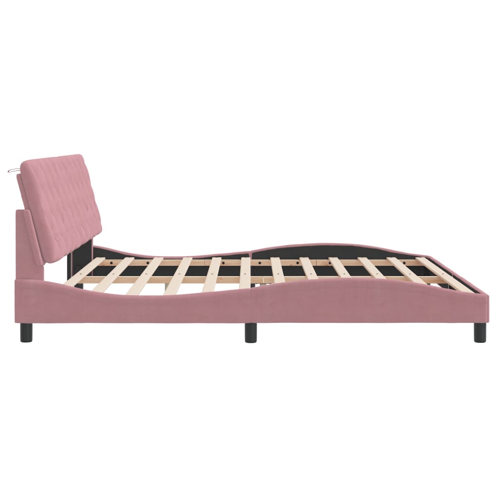 Cadre de lit avec lumières LED rose 200x200 cm velours - XIOS