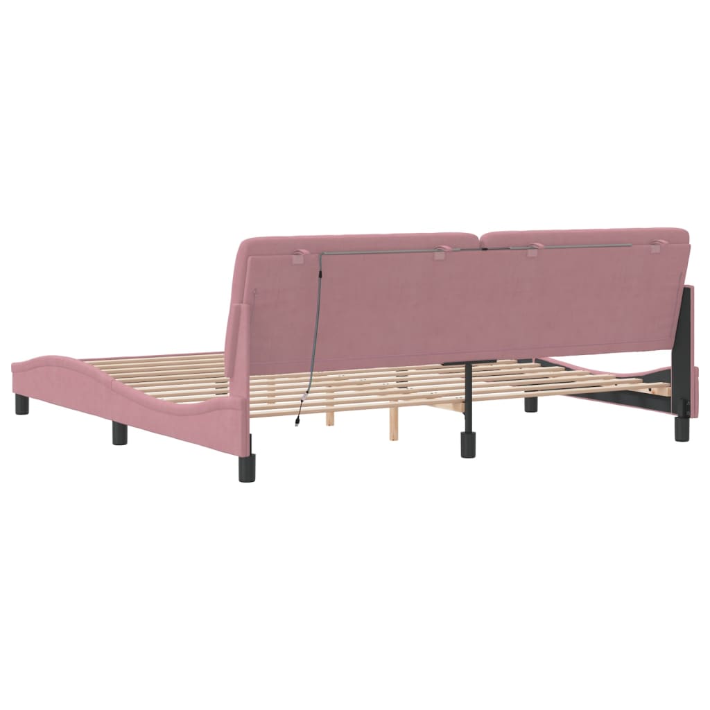 Cadre de lit avec lumières LED rose 200x200 cm velours - XIOS