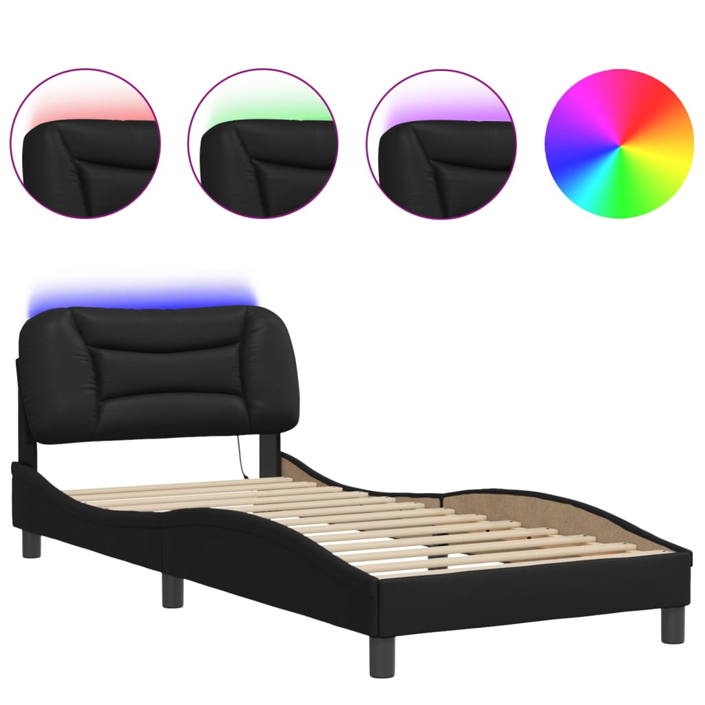 Cadre de lit avec LED sans matelas noir 90x190 cm - XIOS