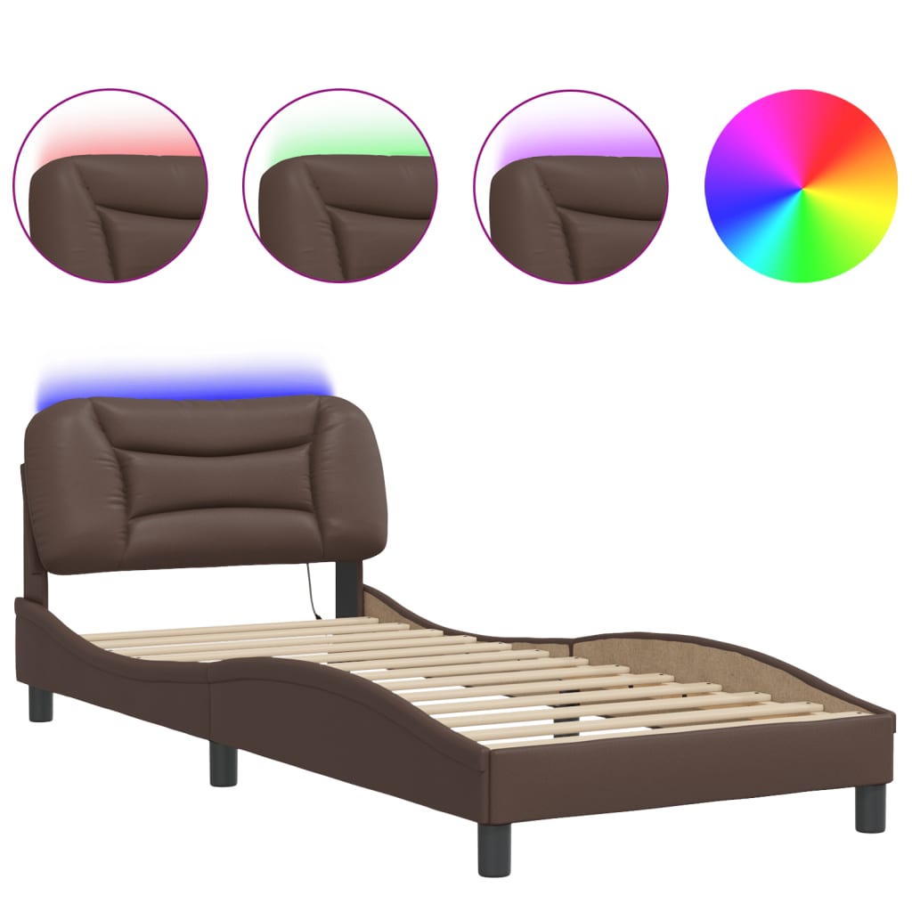 Cadre de lit avec LED sans matelas marron 90x190 cm - XIOS