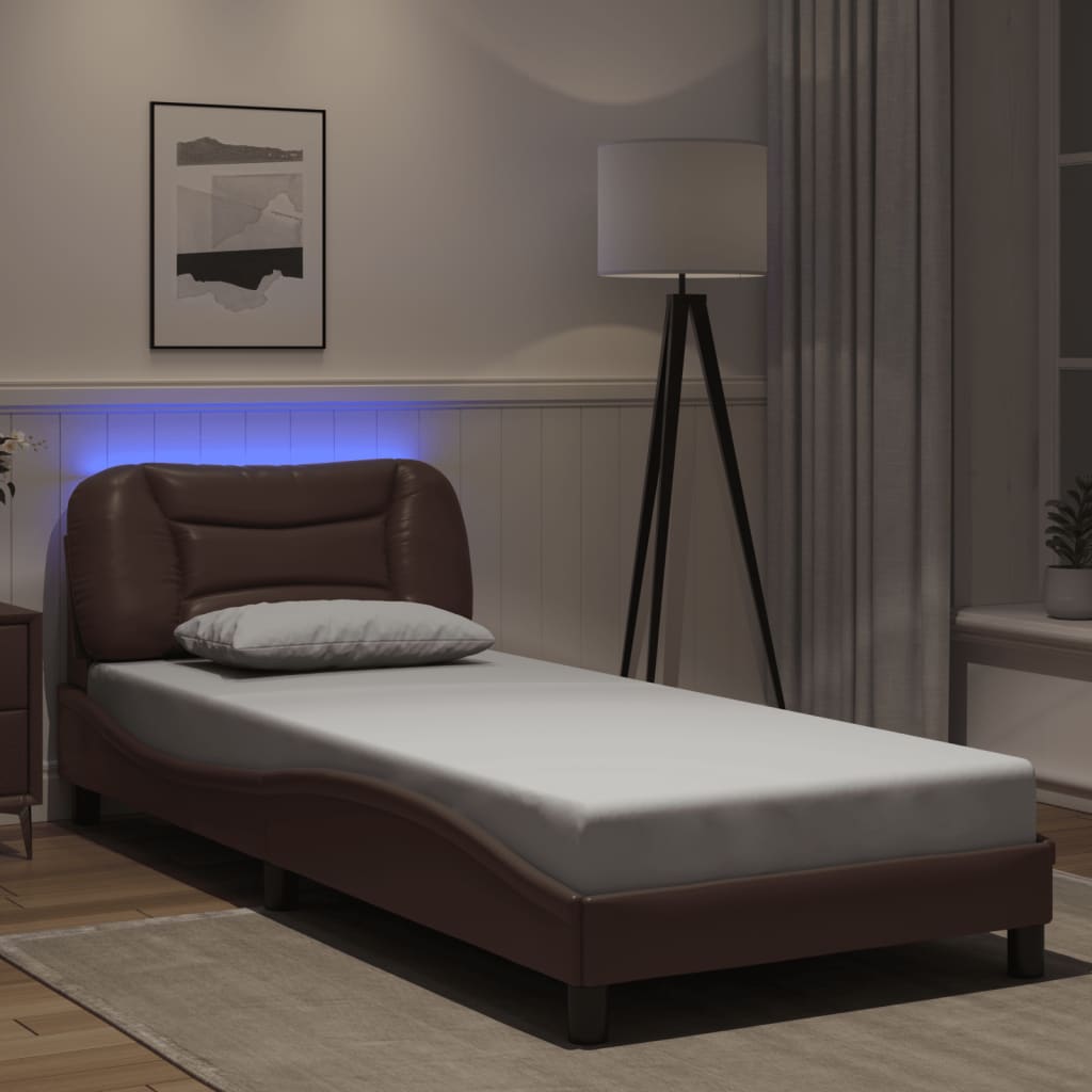 Cadre de lit avec LED sans matelas marron 90x190 cm - XIOS