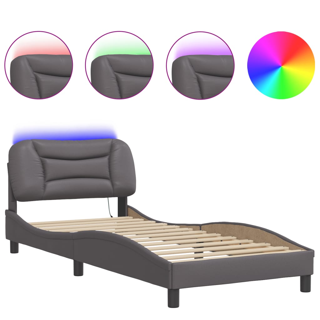 Cadre de lit avec LED sans matelas gris 90x190 cm - XIOS