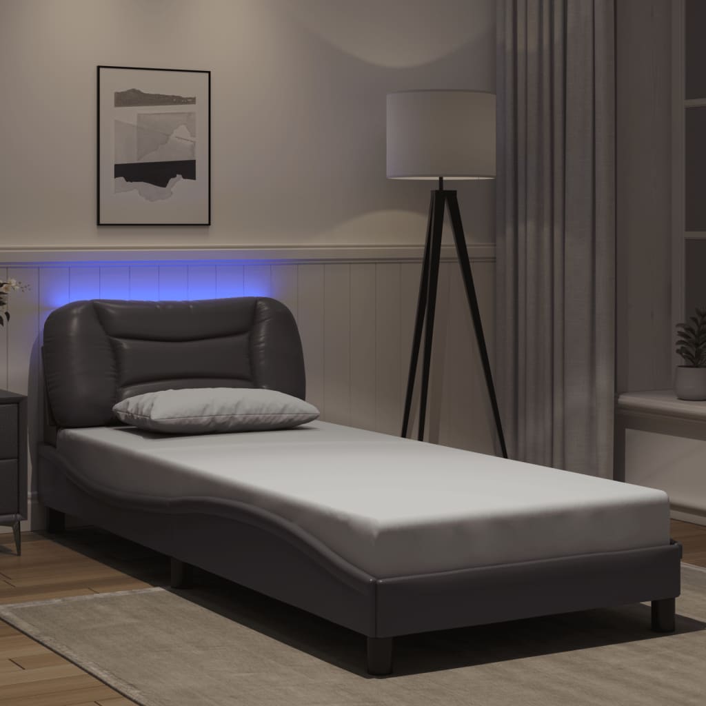 Cadre de lit avec LED sans matelas gris 90x190 cm - XIOS