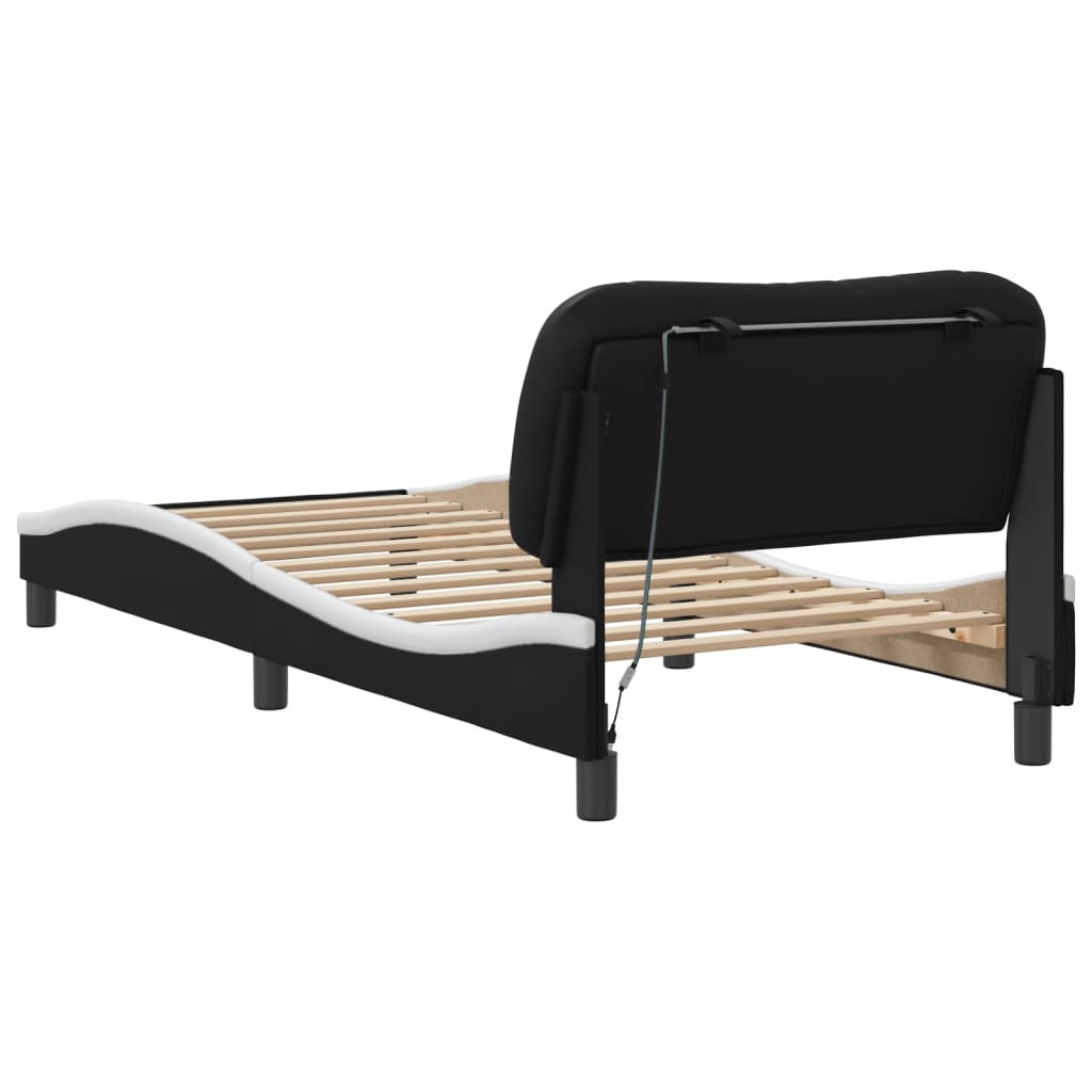 Cadre de lit avec LED sans matelas noir et blanc 90x190 cm - XIOS