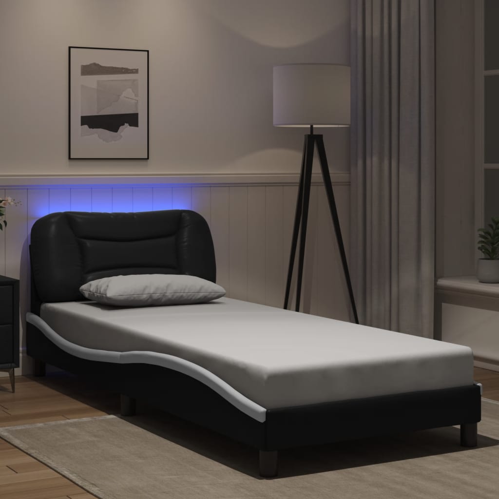 Cadre de lit avec LED sans matelas noir et blanc 90x200 cm - XIOS