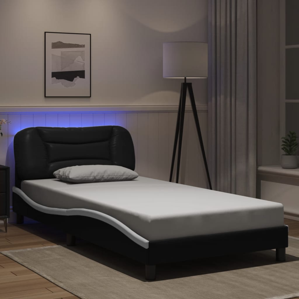 Cadre de lit avec LED sans matelas noir et blanc 100x200 cm - XIOS