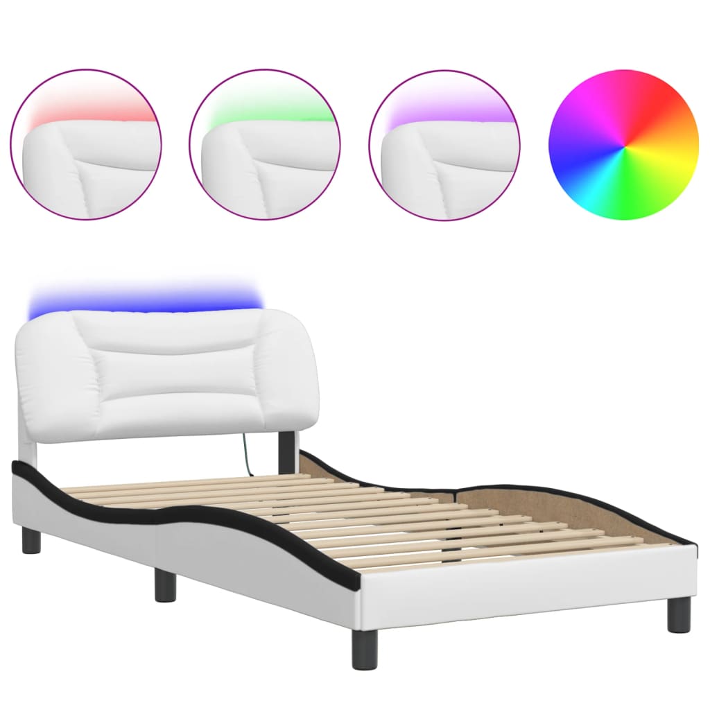 Cadre de lit avec LED sans matelas blanc et noir 100x200 cm - XIOS