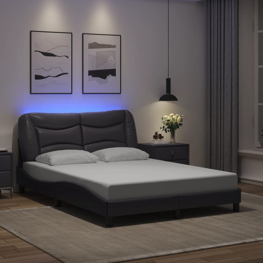 Cadre de lit avec LED sans matelas gris 140x190 cm - XIOS