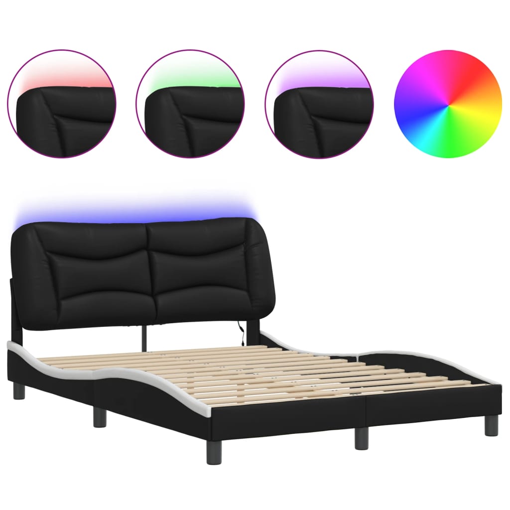 Cadre de lit avec LED sans matelas noir et blanc 140x190 cm - XIOS