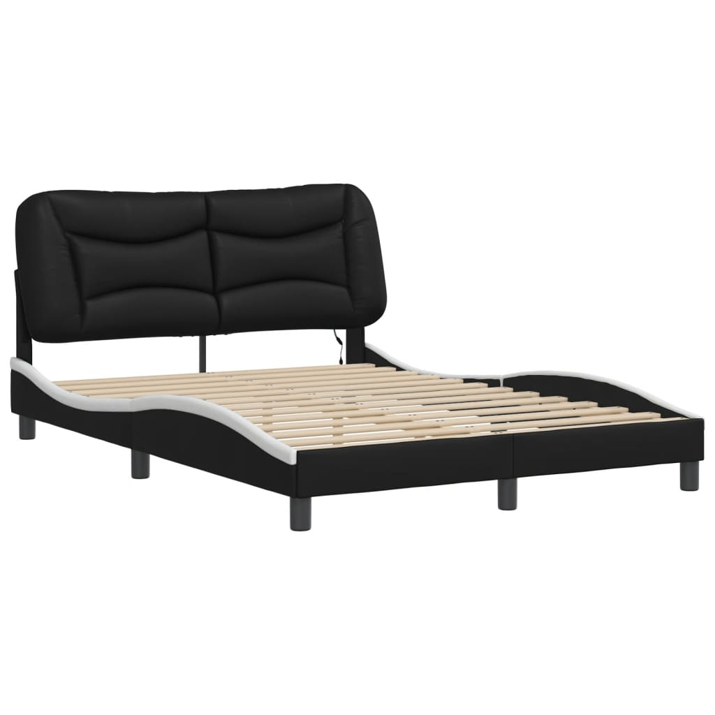 Cadre de lit avec LED sans matelas noir et blanc 140x190 cm - XIOS