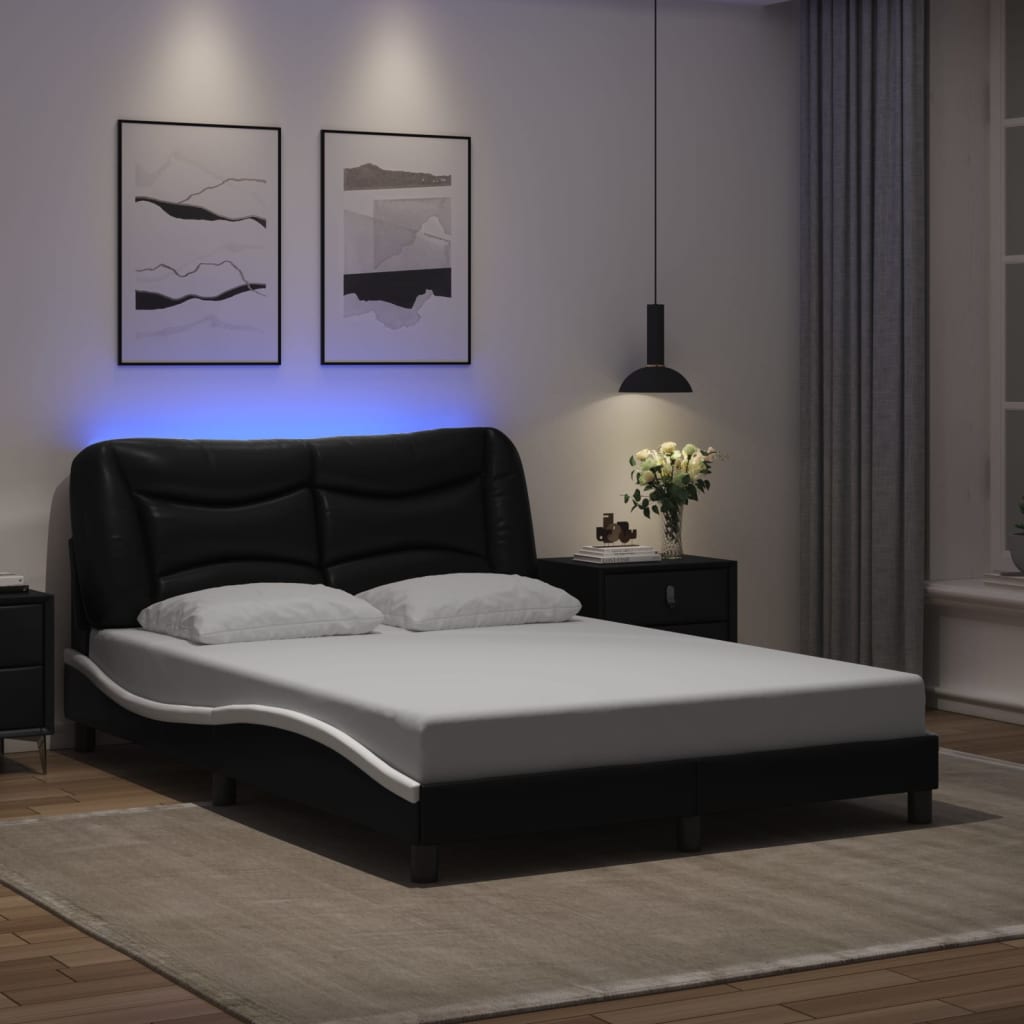 Cadre de lit avec LED sans matelas noir et blanc 140x190 cm - XIOS