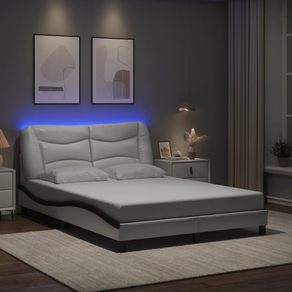 Cadre de lit avec LED sans matelas blanc et noir 140x190 cm - XIOS