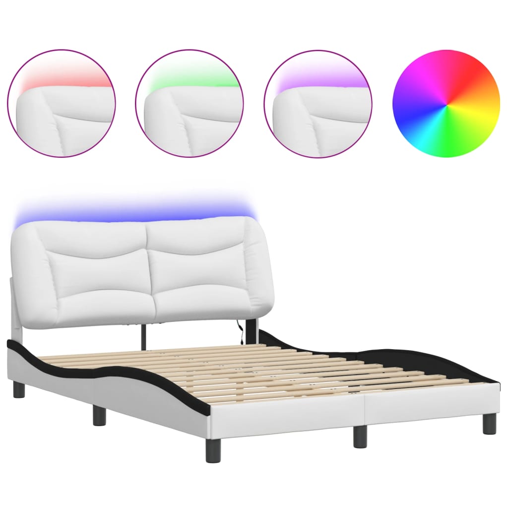 Cadre de lit avec LED sans matelas blanc et noir 140x200 cm - XIOS