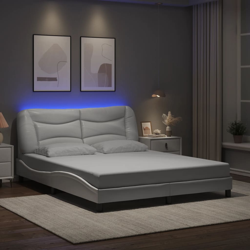 Cadre de lit avec LED sans matelas Hvar blanc 160x200 cm - XIOS