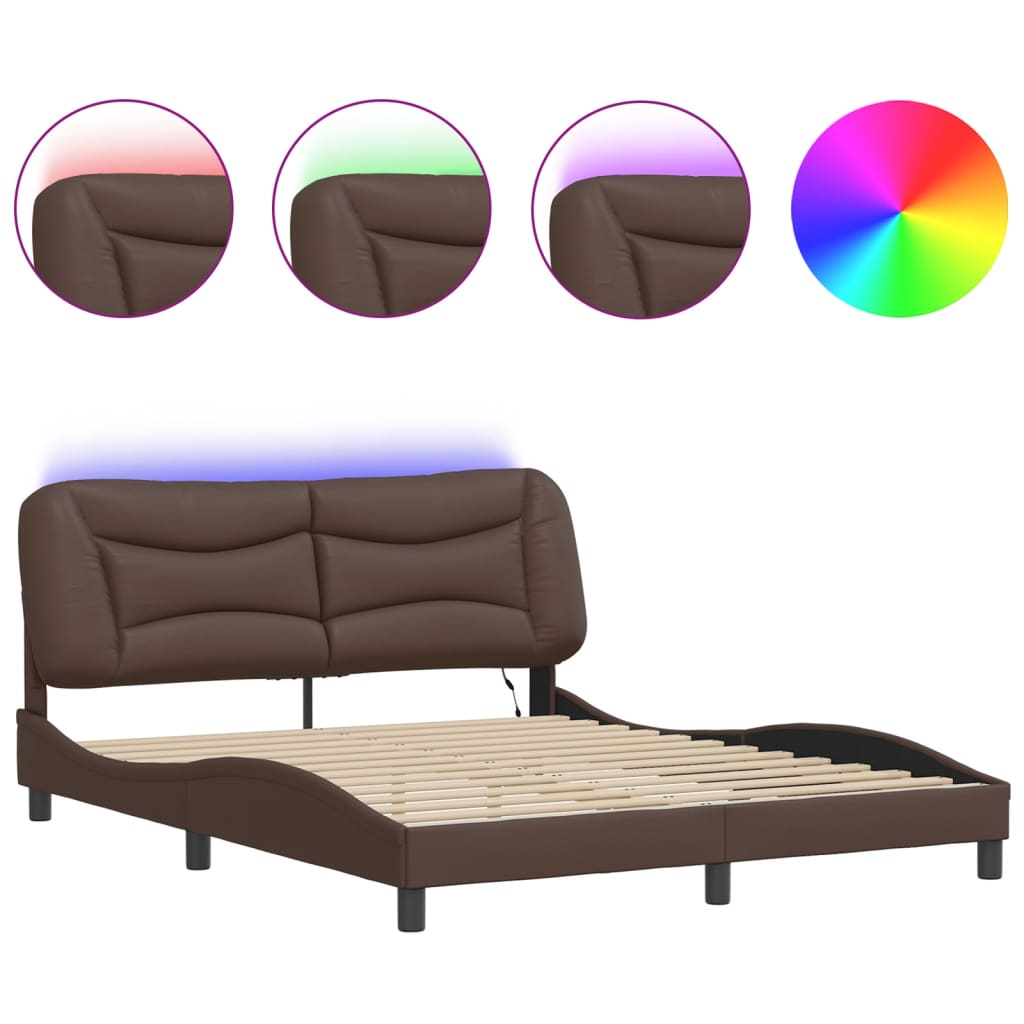Cadre de lit avec LED sans matelas marron 160x200 cm - XIOS
