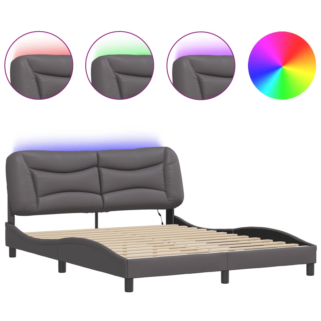 Cadre de lit avec LED sans matelas gris 160x200 cm - XIOS