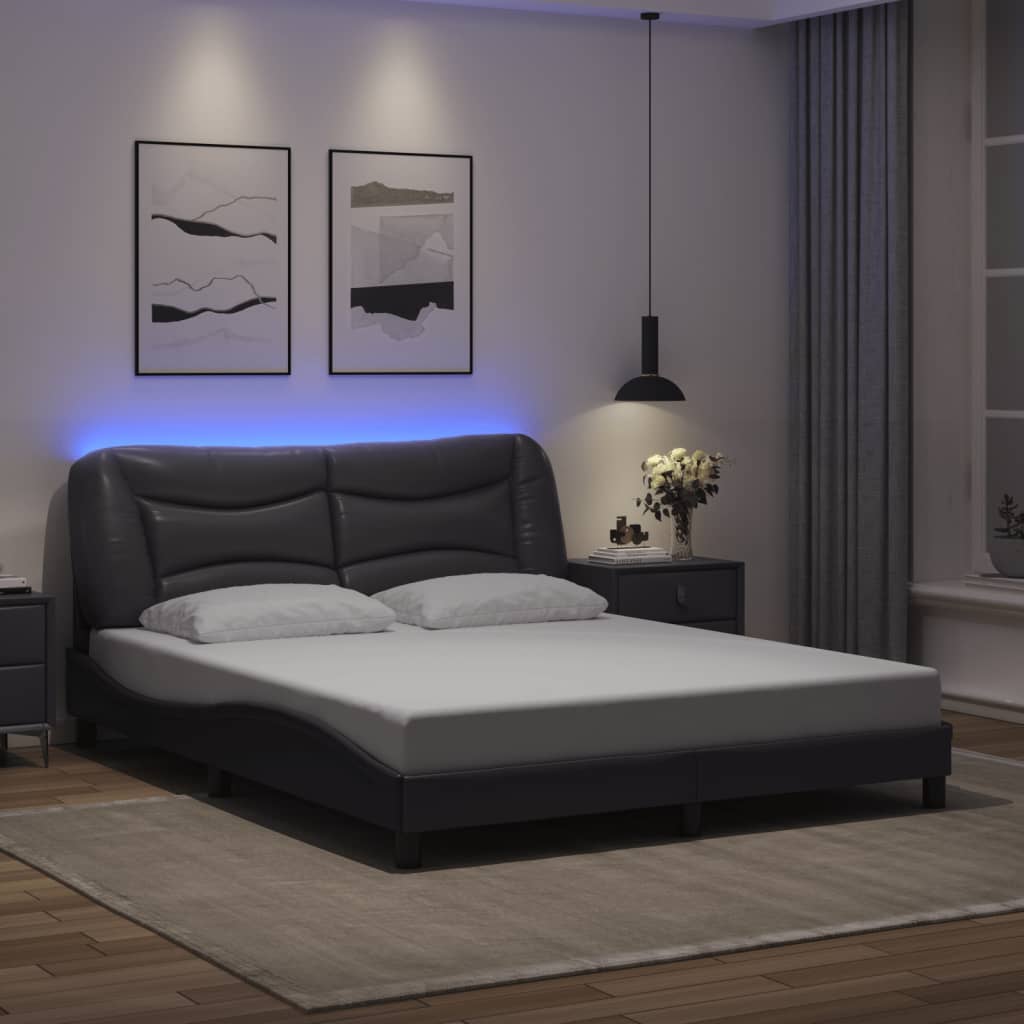 Cadre de lit avec LED sans matelas gris 160x200 cm - XIOS