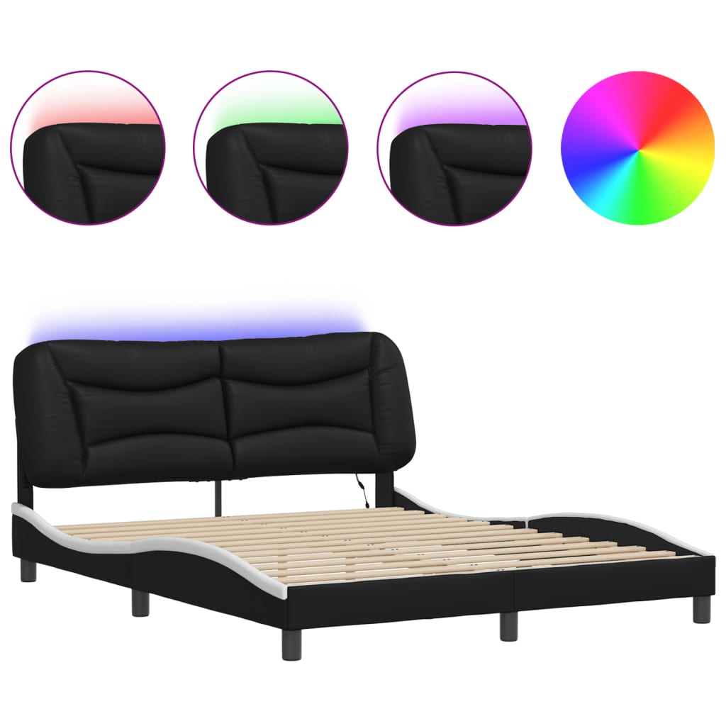 Cadre de lit avec LED sans matelas noir et blanc 160x200 cm - XIOS