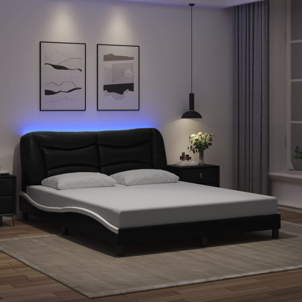 Cadre de lit avec LED sans matelas noir et blanc 160x200 cm - XIOS