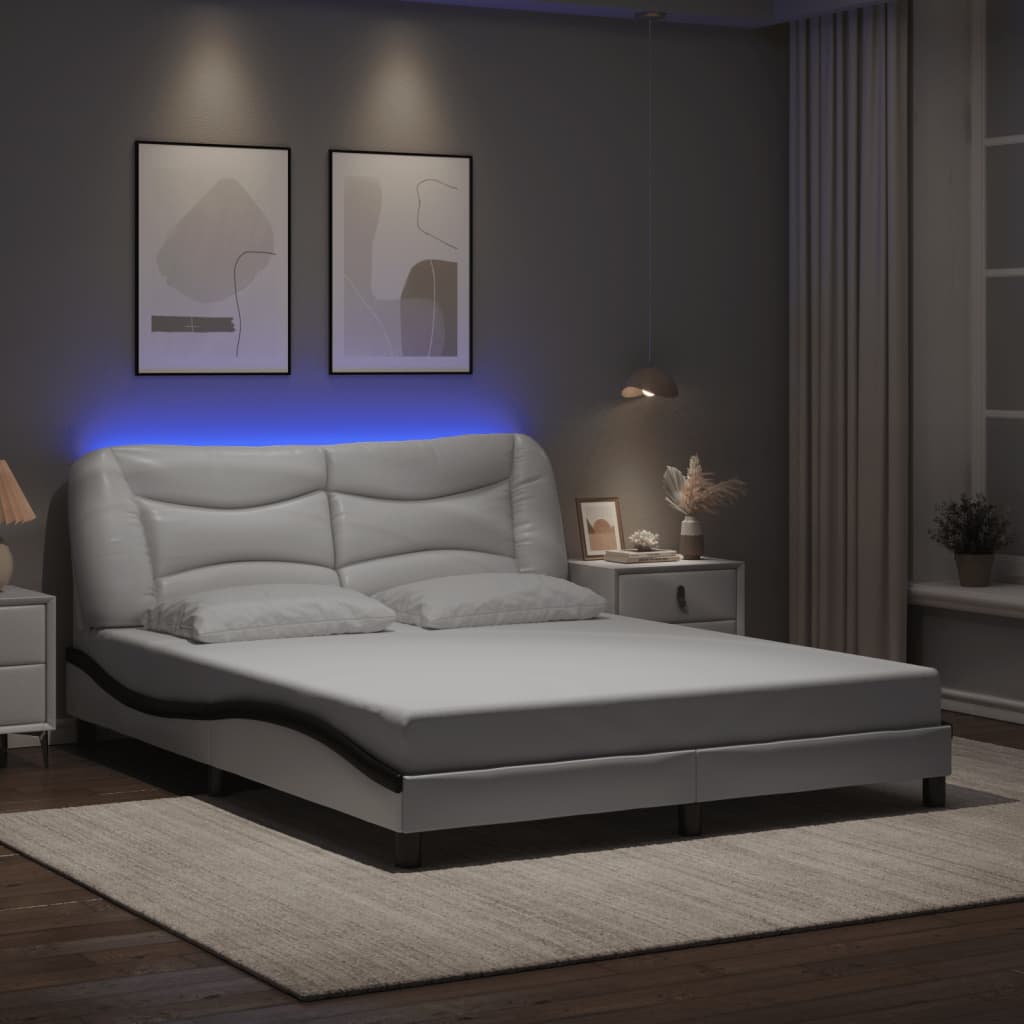 Cadre de lit avec LED sans matelas Hvar blanc et noir 160x200 cm - XIOS