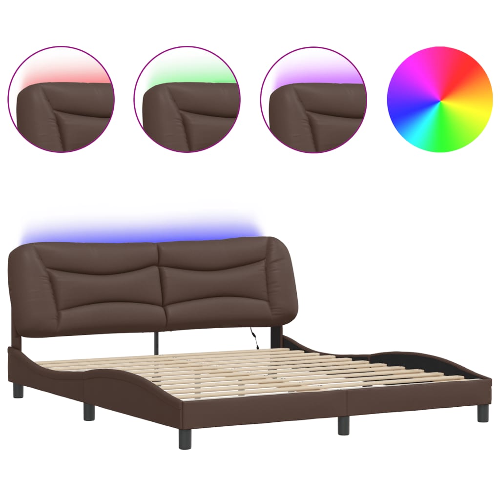 Cadre de lit avec LED sans matelas marron 180x200 cm - XIOS