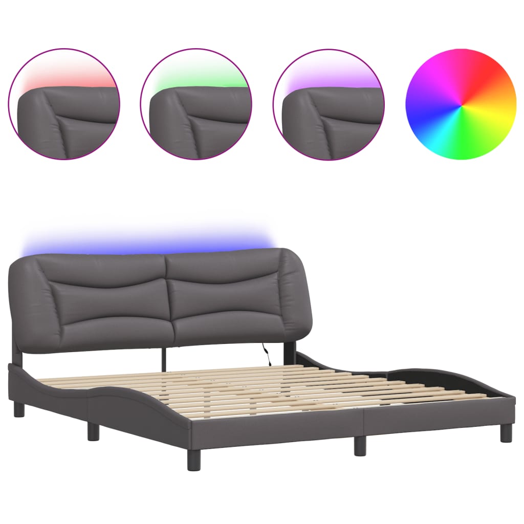 Cadre de lit avec LED sans matelas gris 180x200 cm - XIOS