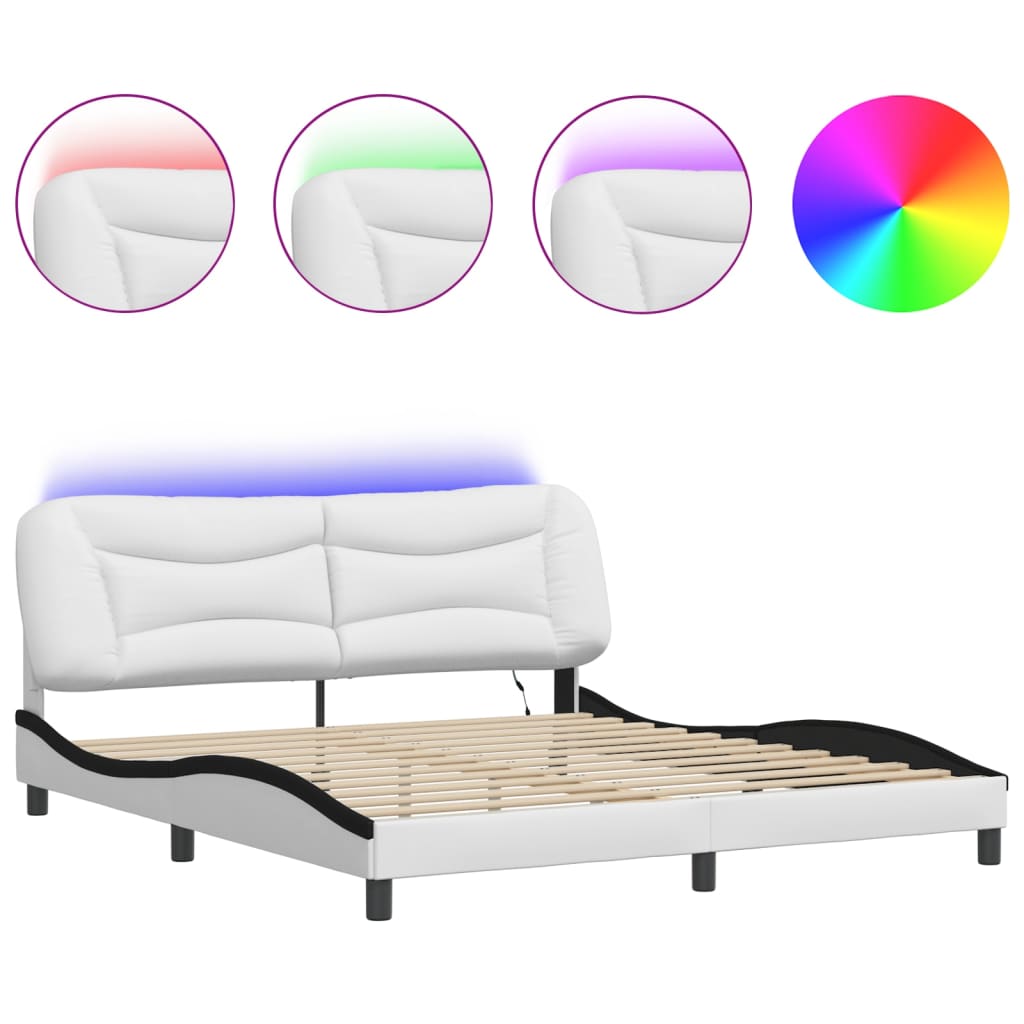 Cadre de lit avec LED sans matelas blanc et noir 180x200 cm - XIOS