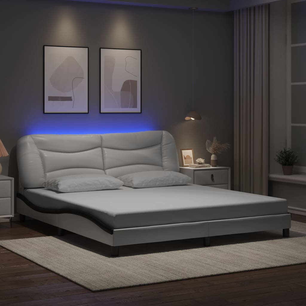 Cadre de lit avec LED sans matelas blanc et noir 180x200 cm - XIOS