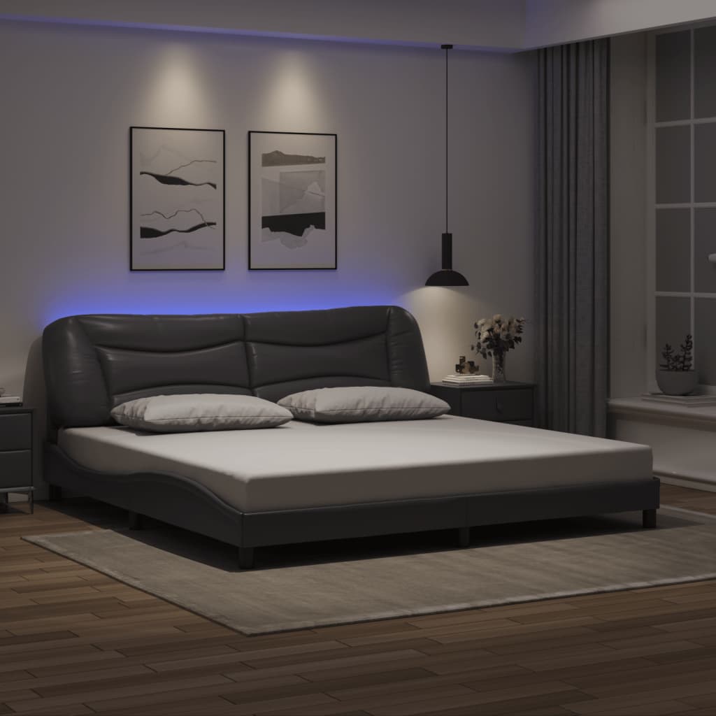 Cadre de lit avec LED sans matelas gris 200x200 cm - XIOS