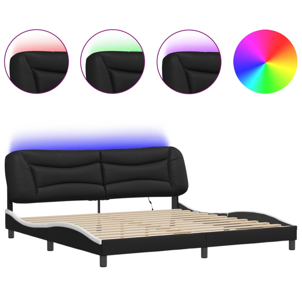 Cadre de lit avec LED sans matelas noir et blanc 200x200 cm - XIOS